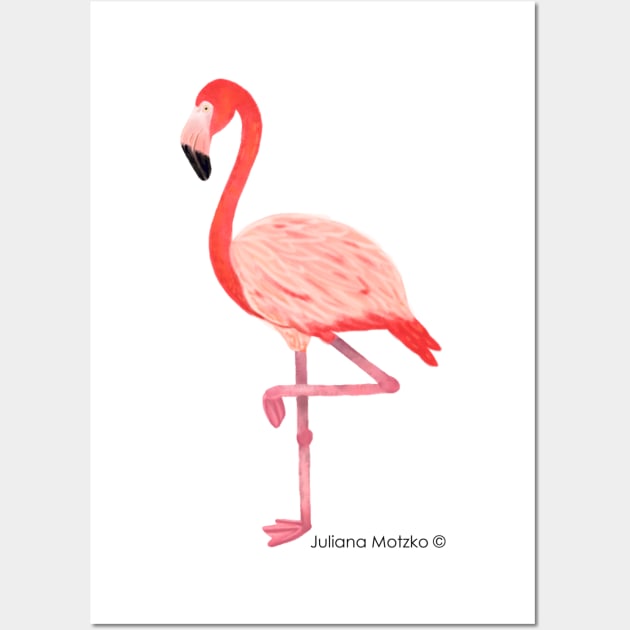 Flamingo Bird Realistic Illustration Wall Art by julianamotzko